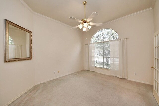 1119 Summer Brk, Sugar Land, TX 77479 - unfurnished room with a ceiling fan, light carpet, ornamental molding, and baseboards