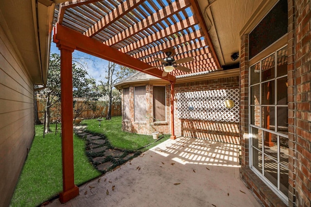 1119 Summer Brk, Sugar Land, TX 77479 - view of patio featuring fence, a pergola, and ceiling fan