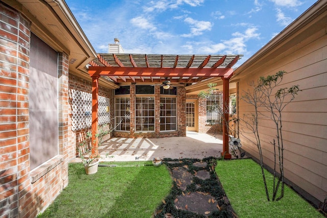 1119 Summer Brk, Sugar Land, TX 77479 - view of green lawn with a ceiling fan, a pergola, and a patio
