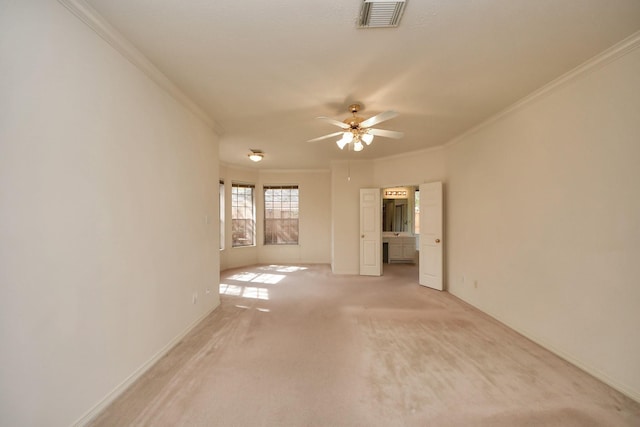 1119 Summer Brk, Sugar Land, TX 77479 - unfurnished room with ornamental molding, a ceiling fan, and light colored carpet