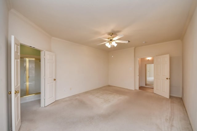 1119 Summer Brk, Sugar Land, TX 77479 - unfurnished bedroom with crown molding, light carpet, and a ceiling fan