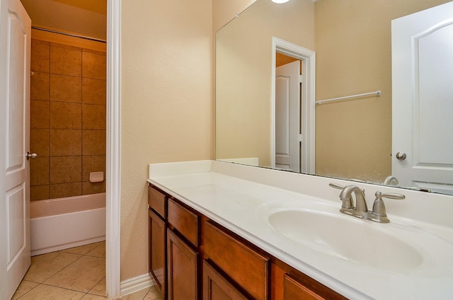 full bathroom featuring tile patterned floors, vanity, and bathtub / shower combination