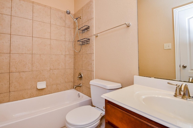 full bathroom with toilet, tub / shower combination, and vanity