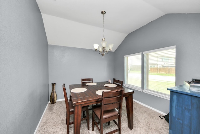 7215 Cypress Pin Oak Dr, Cypress, TX 77433 - dining area featuring vaulted ceiling, light colored carpet, a chandelier, and baseboards