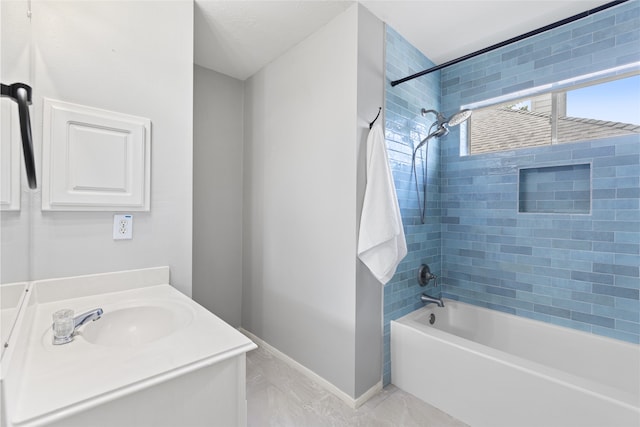 20106 Pinehaven Ln, Spring, TX 77379 - full bath with shower / tub combination, marble finish flooring, vanity, and baseboards