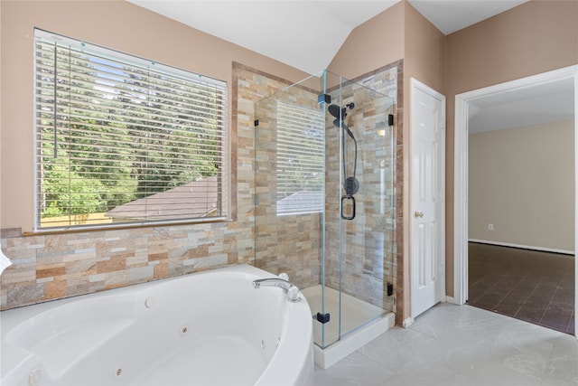 20106 Pinehaven Ln, Spring, TX 77379 - bathroom with a shower stall, a whirlpool tub, plenty of natural light, and vaulted ceiling