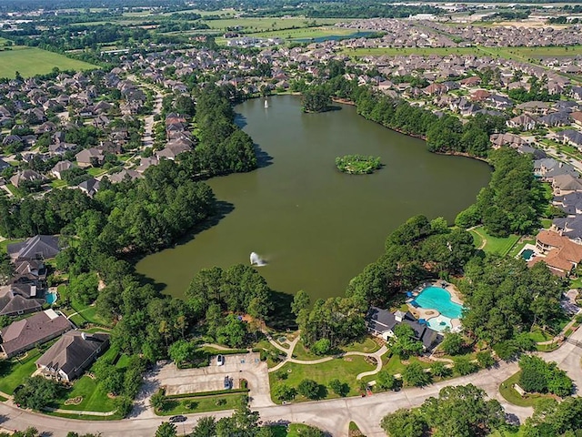 20106 Pinehaven Ln, Spring, TX 77379 - aerial overview of property's location with a large body of water, nearby suburban area, and a pool area