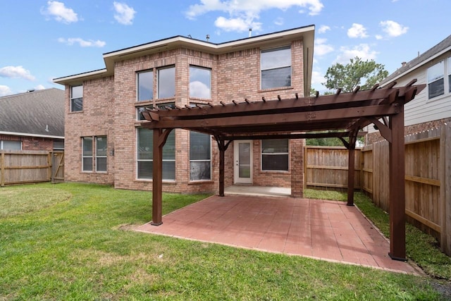12506 Emerald Springs Dr, Pearland, TX 77584 - rear view of property featuring a pergola, brick siding, and a patio