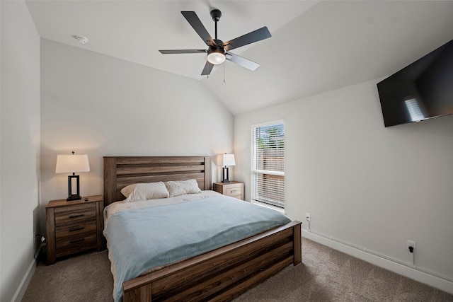 19322 Stagecoach Breeze Ln, Tomball, TX 77377 - bedroom with carpet floors, baseboards, vaulted ceiling, and a ceiling fan