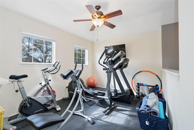 2505 Cypress Springs Ct, Pearland, TX 77584 - exercise room featuring a ceiling fan