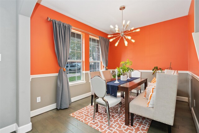2505 Cypress Springs Ct, Pearland, TX 77584 - dining space featuring a chandelier, hardwood / wood-style flooring, and baseboards