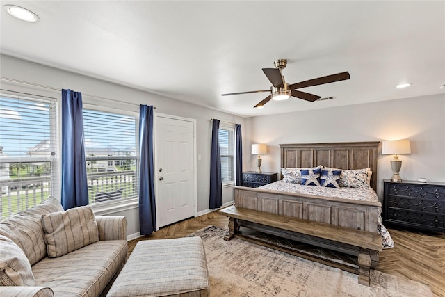 4114 Courageous Ln, Galveston, TX 77554 - bedroom with baseboards, a ceiling fan, and recessed lighting