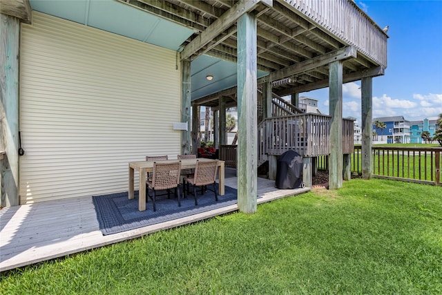 4114 Courageous Ln, Galveston, TX 77554 - view of patio featuring a wooden deck and stairs