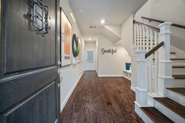 4008 Centre Glen Dr, Houston, TX 77043 - entrance foyer with wood finished floors, stairs, baseboards, and recessed lighting