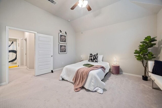 4008 Centre Glen Dr, Houston, TX 77043 - carpeted bedroom with lofted ceiling, baseboards, and a ceiling fan