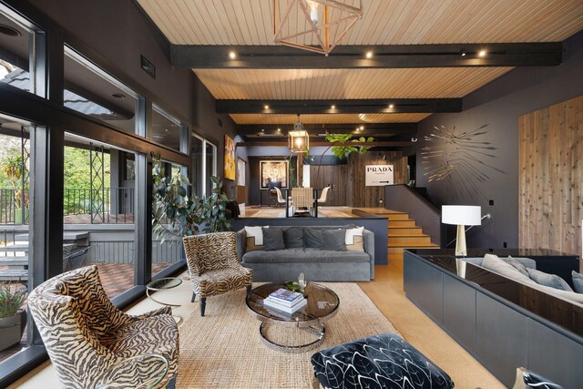827 Magnolia St, Livingston, TX 77351 - lobby featuring wooden ceiling with exposed beams and stairway