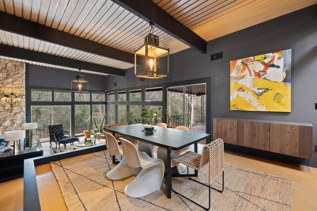 827 Magnolia St, Livingston, TX 77351 - dining area with wooden ceiling with exposed beams