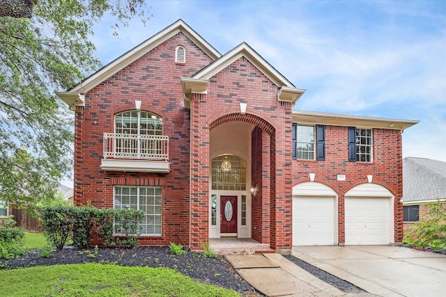17426 Little Riata Dr, Houston, TX 77095 - traditional-style home featuring brick siding, a garage, and concrete driveway