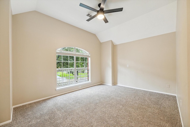 17426 Little Riata Dr, Houston, TX 77095 - empty room featuring carpet floors, vaulted ceiling, ceiling fan, and baseboards