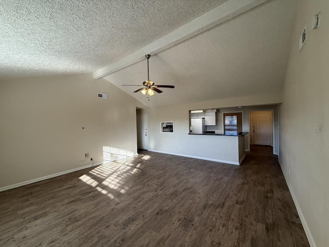 11415 Sagehollow Ln, Houston, TX 77089 - unfurnished living room featuring dark wood finished floors, ceiling fan, a textured ceiling, and baseboards
