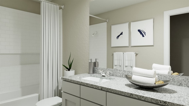 2339 E Chunk Dr, Conroe, TX 77301 - full bath with toilet, shower / bath combo with shower curtain, vanity, and a textured wall