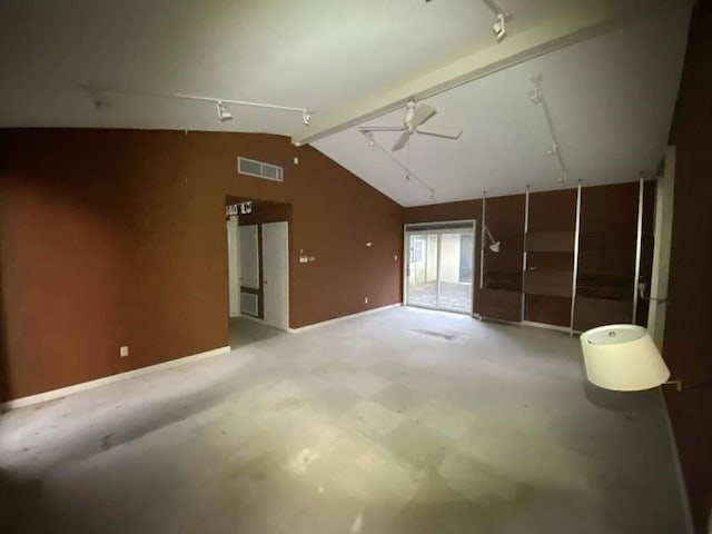 3755 Long Ave, Beaumont, TX 77706 - unfurnished room featuring lofted ceiling, rail lighting, baseboards, and ceiling fan