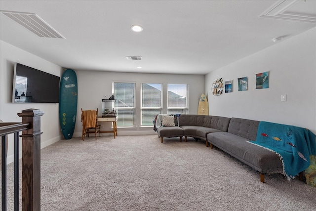 10059 Preserve Way, Conroe, TX 77385 - living area featuring carpet flooring, attic access, recessed lighting, and baseboards
