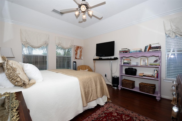 25230 Aspenlodge Ln, Katy, TX 77494 - bedroom featuring wood finished floors, ceiling fan, and a tray ceiling
