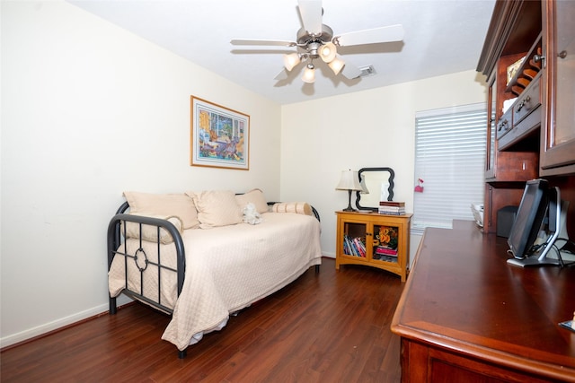 25230 Aspenlodge Ln, Katy, TX 77494 - bedroom featuring dark wood-type flooring, a desk, baseboards, and ceiling fan
