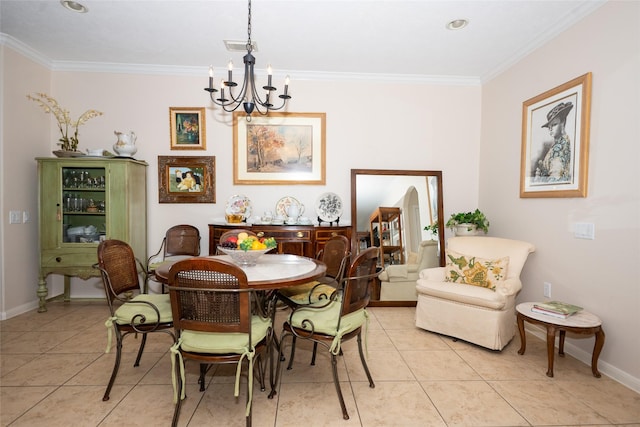 25230 Aspenlodge Ln, Katy, TX 77494 - dining room with a chandelier, ornamental molding, baseboards, and light tile patterned floors