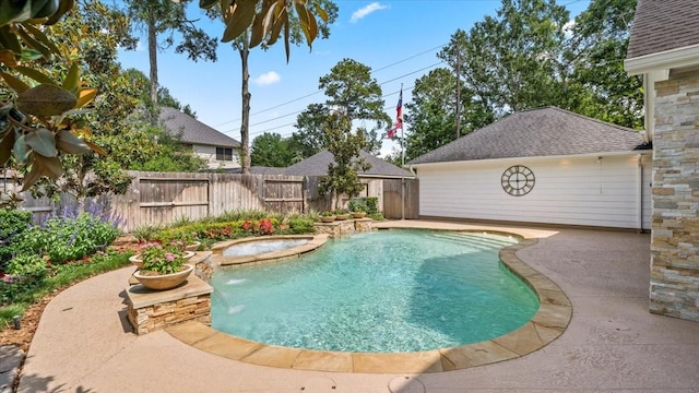 13402 Layton Castle Ln, Cypress, TX 77429 - view of pool featuring a fenced backyard, a patio area, and a pool with connected hot tub
