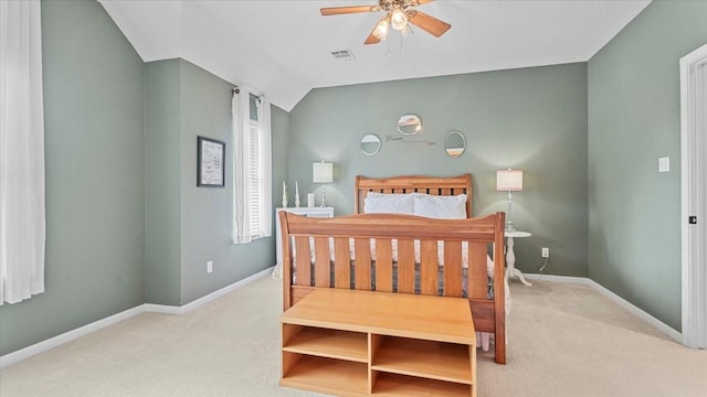 13402 Layton Castle Ln, Cypress, TX 77429 - carpeted bedroom featuring baseboards, vaulted ceiling, and a ceiling fan