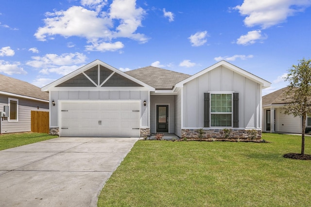10419 Red Cardinal Dr, Cleveland, TX 77328 - view of front of property with board and batten siding, stone siding, concrete driveway, an attached garage, and roof with shingles