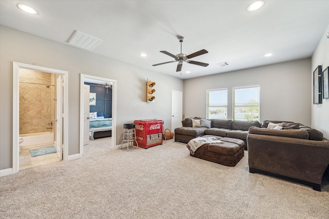 32319 Tall Oaks Way, Magnolia, TX 77354 - living area with carpet, ceiling fan, recessed lighting, and baseboards
