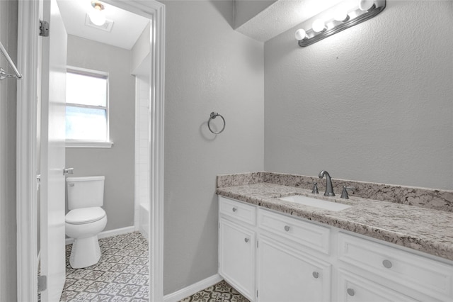 6214 Oak Masters Dr, Spring, TX 77379 - bathroom with toilet, vanity, tile patterned floors, and baseboards