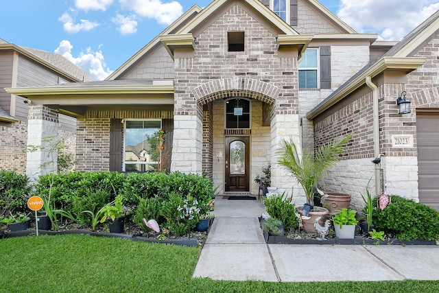 21023 Big Cypress Creek Trl, Humble, TX 77338 - doorway to property featuring stone siding