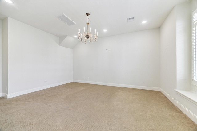 1206 Lake Pointe Pkwy, Sugar Land, TX 77478 - spare room featuring light colored carpet, recessed lighting, a chandelier, and baseboards