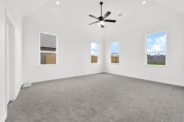 400 Little Spring Ct, Anahuac, TX 77514 - carpeted empty room featuring recessed lighting, ceiling fan, healthy amount of natural light, baseboards, and crown molding