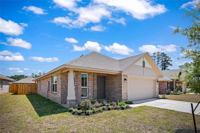 20068 Swinley Forest Dr, Cleveland, TX 77327 - view of front of house with driveway, an attached garage, brick siding, and a shingled roof