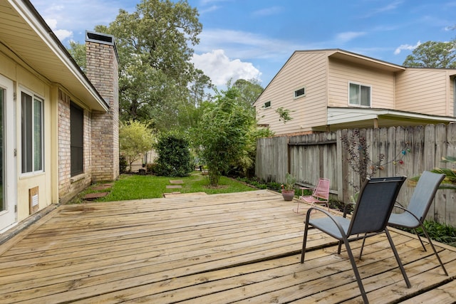 wooden deck featuring a fenced backyard