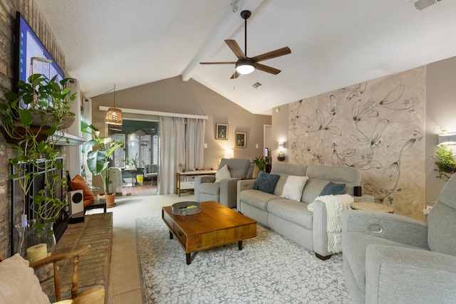 living room featuring a ceiling fan and carpet floors