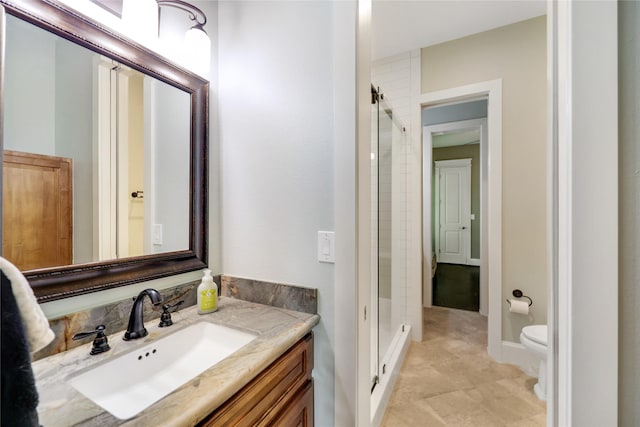 5523 Harvest Oak Landing Dr, Spring, TX 77386 - full bathroom featuring a stall shower, toilet, and vanity