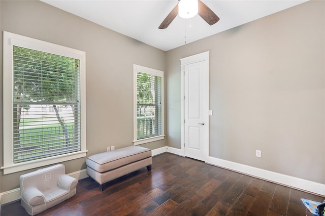 5523 Harvest Oak Landing Dr, Spring, TX 77386 - sitting room with a ceiling fan, baseboards, and wood finished floors