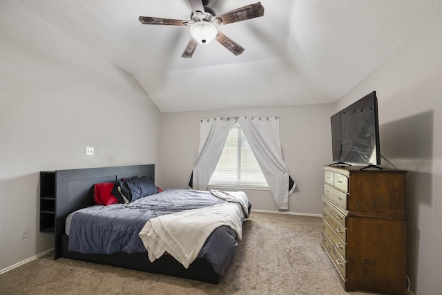 17310 Chaseloch St, Spring, TX 77379 - bedroom with light carpet, vaulted ceiling, baseboards, and ceiling fan