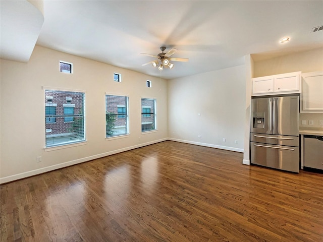 3701 Main Plaza Dr, Houston, TX 77025 - unfurnished living room with ceiling fan, dark wood-type flooring, baseboards, and recessed lighting