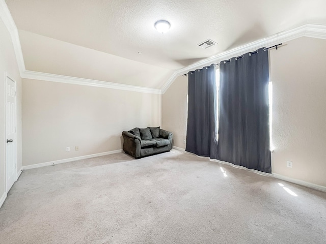 5715 Ladonia St, Arcola, TX 77583 - additional living space featuring vaulted ceiling, carpet flooring, baseboards, and a textured ceiling