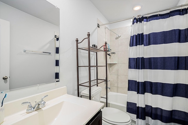 10906 Granite Chief Dr, Rosharon, TX 77583 - bathroom with vanity, toilet, shower / bathtub combination with curtain, and recessed lighting