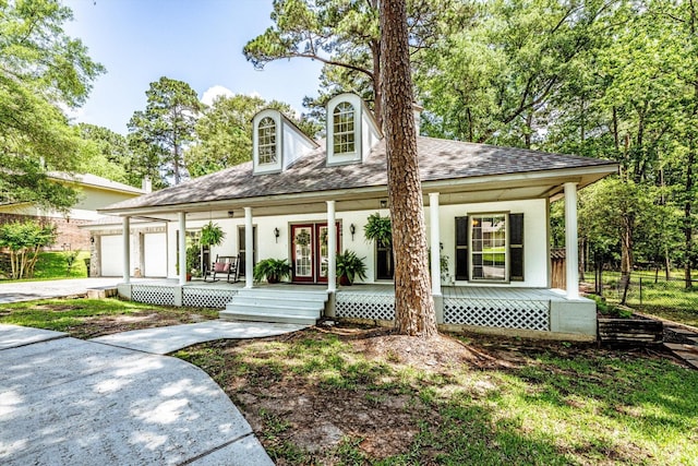 304 Inverness St, Huntsville, TX 77340 - view of front facade featuring covered porch, concrete driveway, a shingled roof, and a garage