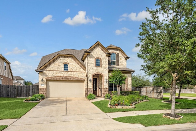 19427 Stanton Lake Dr, Cypress, TX 77433 - french provincial home with stone siding, concrete driveway, a garage, and brick siding