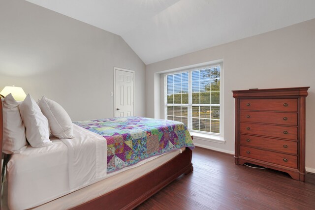 2331 Fern Bend Ln, Katy, TX 77494 - bedroom featuring dark wood-style floors, baseboards, and lofted ceiling